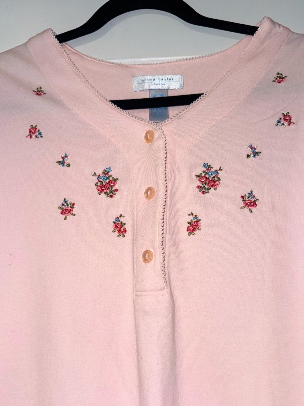 Vintage Erika Taylor Cotton Knit Pink Floral Nightgown